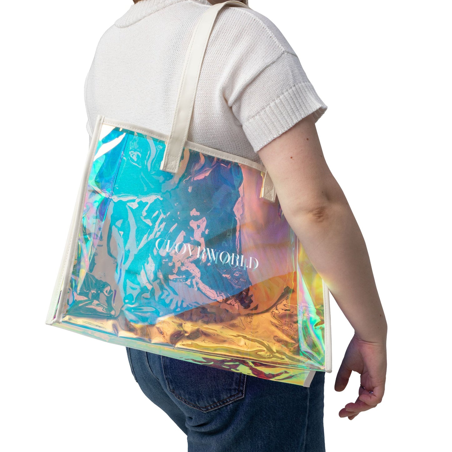 Holographic Beach Tote Bag — Shiny Summer Pool & Sand Carryall