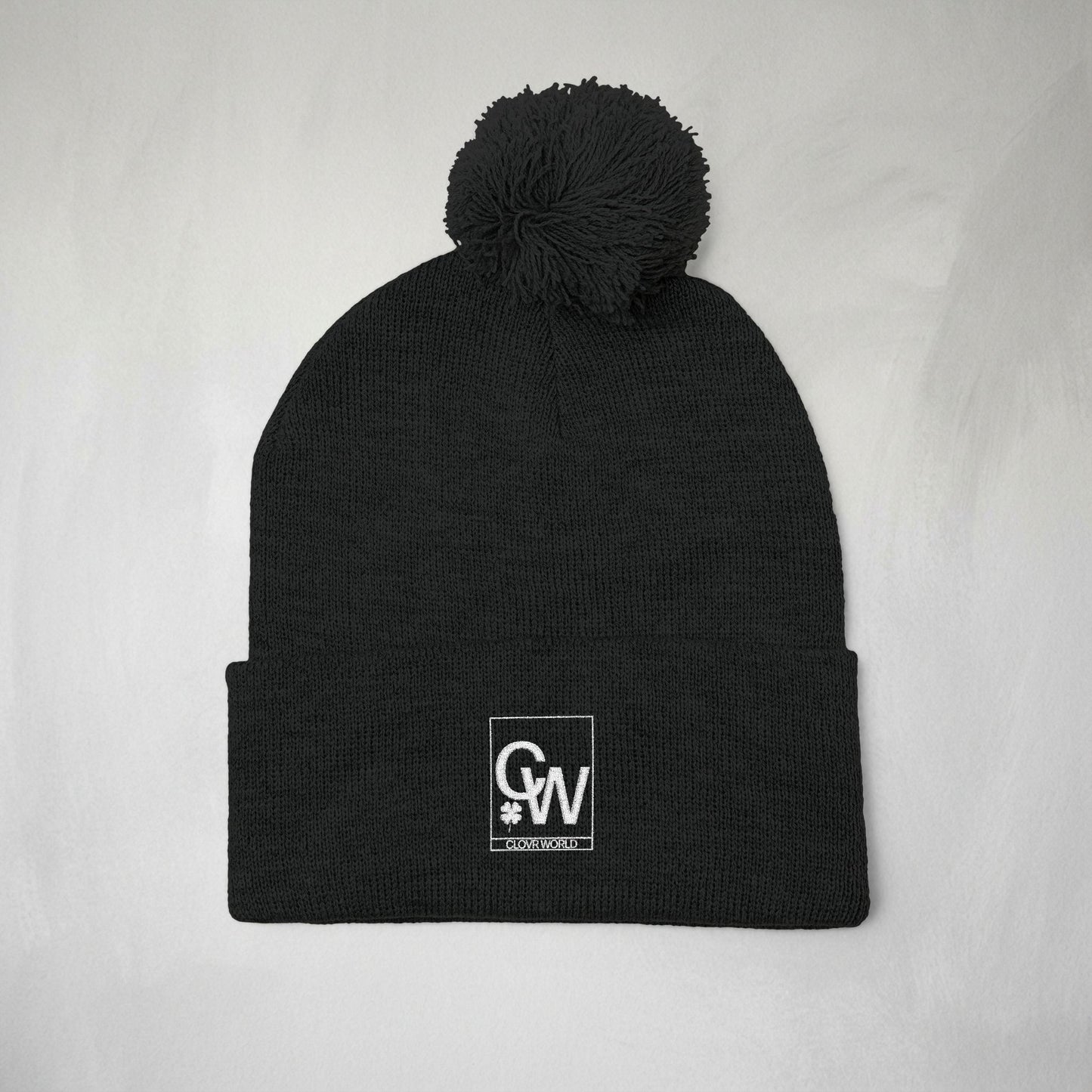 Embroidered Pom-Pom Knit Cap — Cozy Winter Beanie