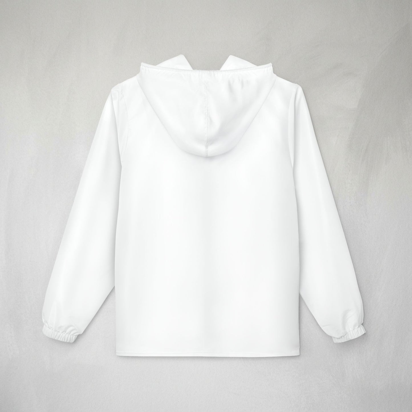 Minimalist White Windbreaker Jacket — Hooded Zip-Up with Subtle Text Detail